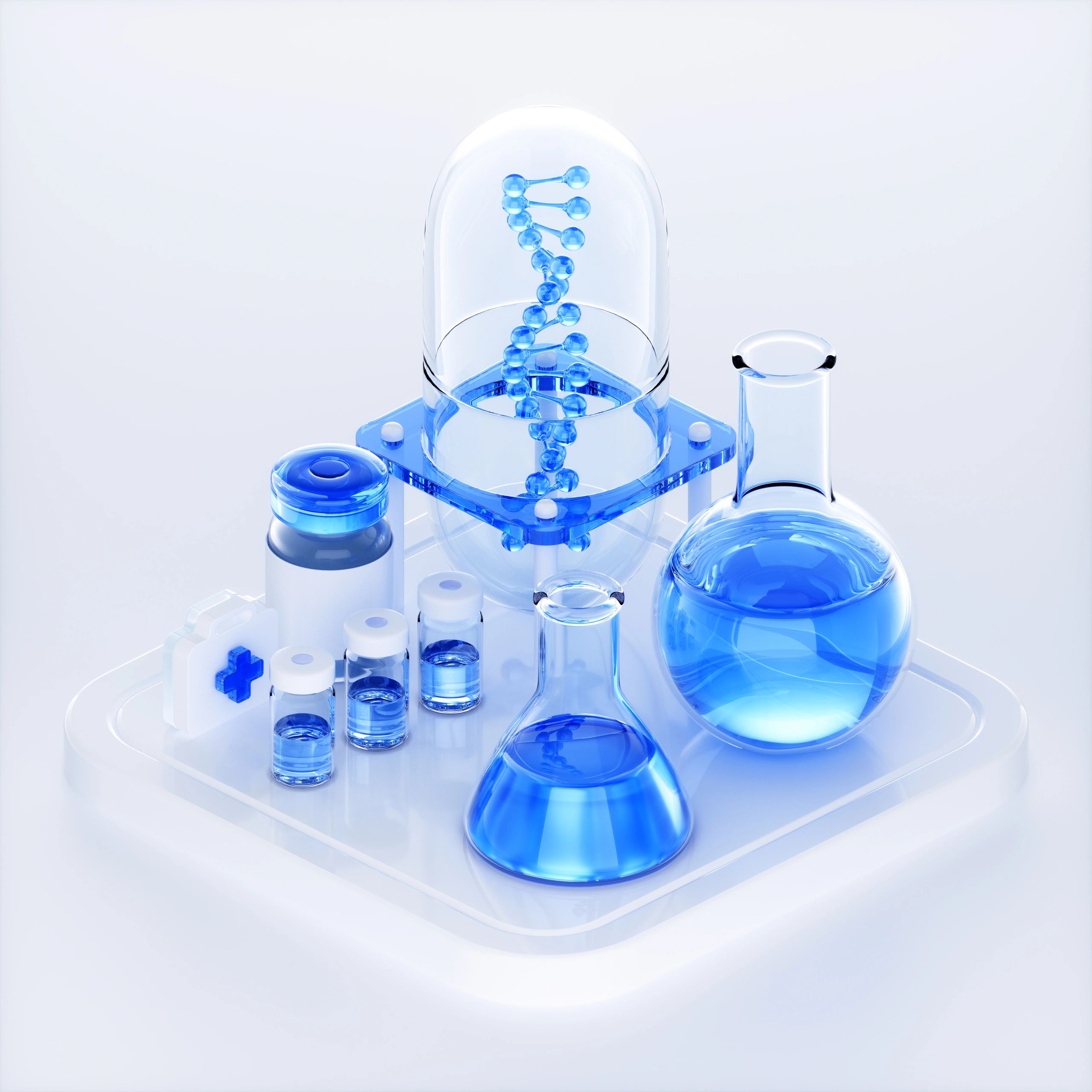 Test tubes with colored liquid in a testing laboratory